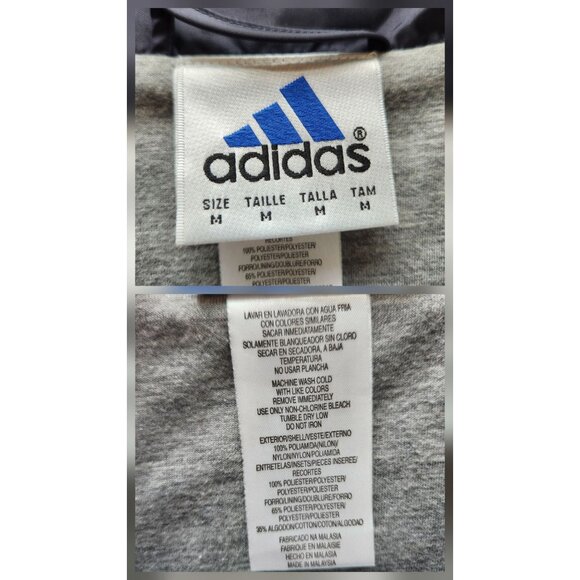 Vintage Adidas Med Navy Blue W Bright Yellow Full Zip Lined Nylon Windbreaker - Picture 4 of 9